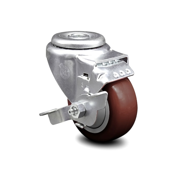 3.5 Inch Maroon Polyurethane Wheel Swivel Bolt Hole Caster with Brake SCC